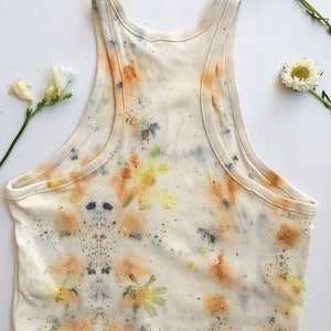 Botanically Dyed Cotton Crop Top: Floral Boho Tank (UK Size L)