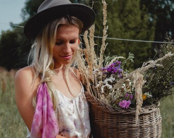Floral Silk Scarf: Naturally Dyed Chiffon Bandana Headband