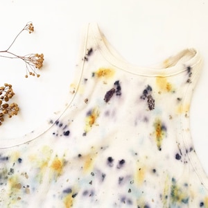 Botanically Dyed Cotton Top: Eco Print Floral Tank, UK L