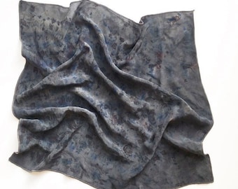 Naturally Dyed Bandana: Gray Silk Head Scarf with Botanical Prints, Eco-Friendly Gift for He