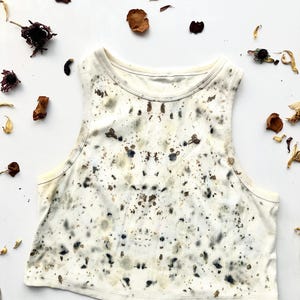 Botanically Dyed Floral Cotton Top: Unique Boho Tank - UK XL