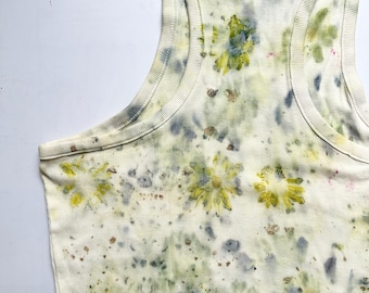 Hand-Dyed Botanical Crop Top: Organic Cotton Festival Tank (Size L)