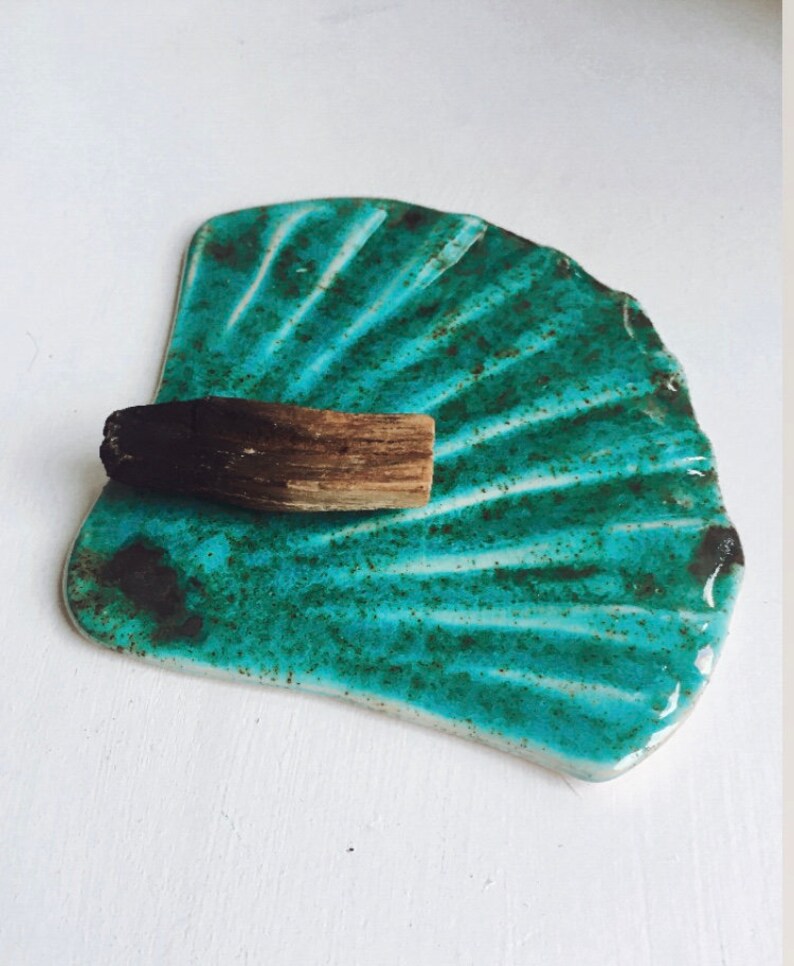 ceramic shell, incense holder, incense burner, mermaid accessory, Palo Santo holder, jewelry dish, meditation, housewarming gift, pottery Sea Blue