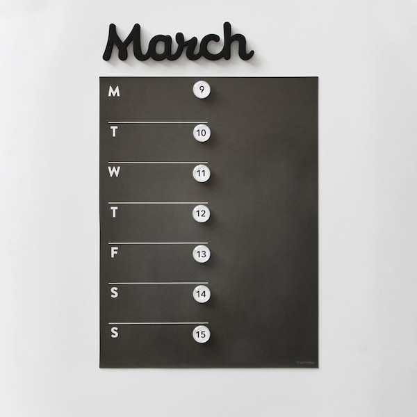 Fridge calendar - weekly magnetic calendar.  Number Magnets sold separately