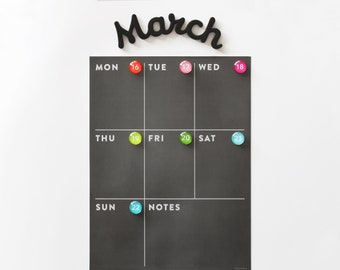 Fridge calendar - weekly magnetic calendar.  Number Magnets sold separately