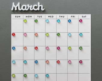 Fridge calendar - magnetic calendar - Magnet numbers sold separately