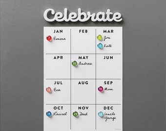 Yearly birthday calendar - Fridge calendar - magnetic memo board - yearly board - birthday board | Magnet numbers sold separately