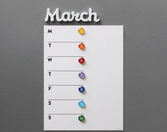 Fridge calendar - weekly magnetic calendar.  Number Magnets sold separately