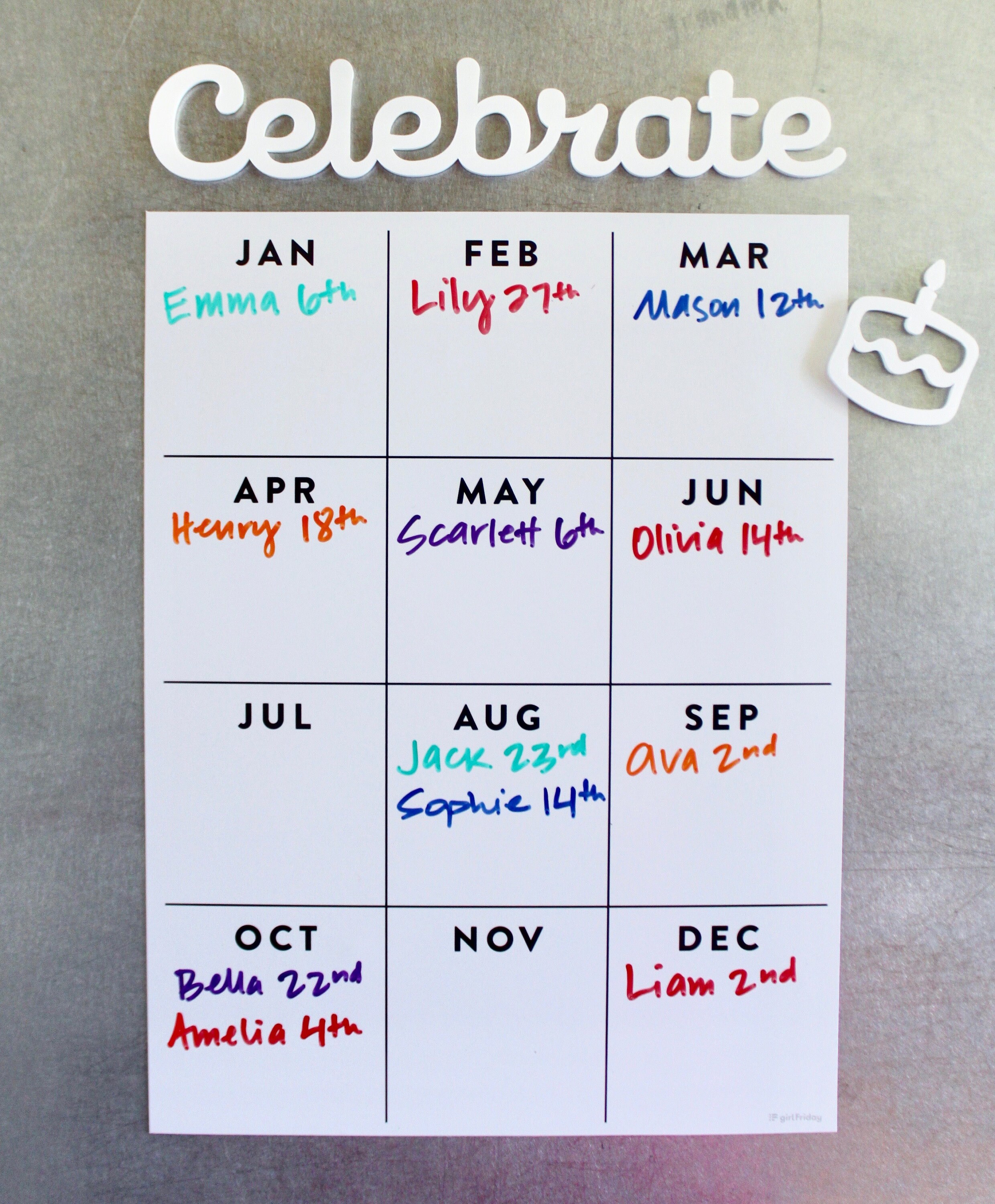Yearly birthday calendar Fridge calendar memo Etsy