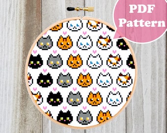 Kawaii Cat Cross Stitch Pattern - Cute Cat Cross Stitch Pattern - Cat Head Cross Stitch Pattern - Cats Welcome Cross Stitch - Crazy Cat Lady