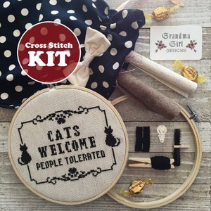 Cats Welcome People Tolerated - Modern Cross Stitch Kit - Cross Stitch Kit Funny - Easy Cross Stitch Kit - Cat Cross Stitch Kit - Cat Lover