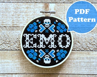 Emo Cross Stitch Pattern - Retro Cross Stitch Pattern - Modern Cross Stitch - Funny Cross Stitch - Emo Music - Music Cross Stitch