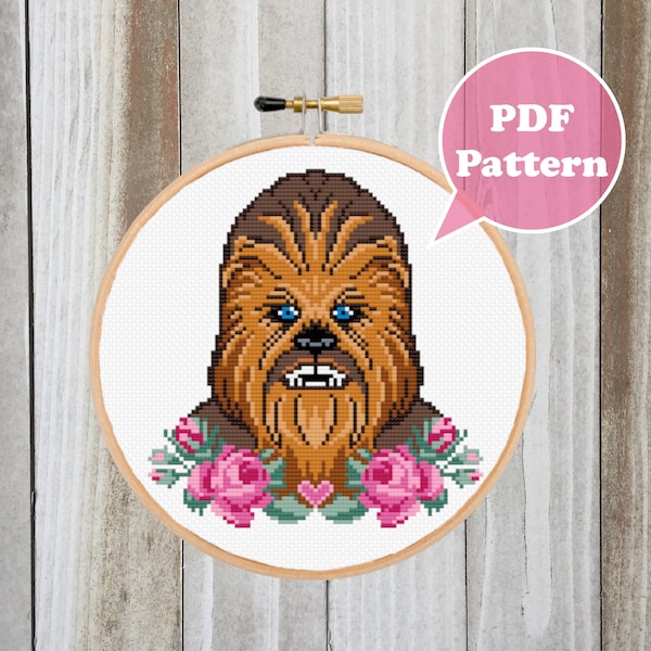 Chewie Cross Stitch Pattern - Movie Cross Stitch - Funny Cross Stitch - Floral Cross Stitch Modern - Rose Cross Stitch - Alien Cross Stitch