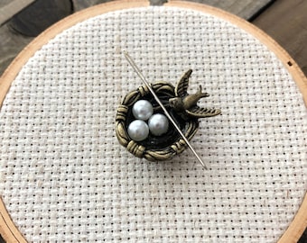 Bird Nest Needle Minder - Bird Cross Stitch - Bird Needle Minder - Bird Embroidery - Modern Cross Stitch - Swallow Cross Stitch Birds Nest