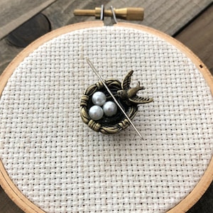 Bird Nest Needle Minder - Bird Cross Stitch - Bird Needle Minder - Bird Embroidery - Modern Cross Stitch - Swallow Cross Stitch Birds Nest