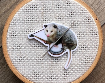 Banjo Possum Needle Minder - Opossum Needle Minder - Possum Cross Stitch - Funny Needle Minder - Kawaii Cross Stitch Modern - Fridge Magnet