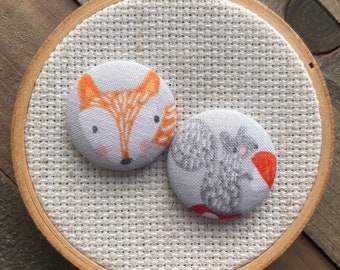 Squirrel and Fox Needle Minder SET - Reversible Needle Minder - Squirrel Cross Stitch Magnet - Kawaii Needle Minder -Forest Cross Stitch Fox