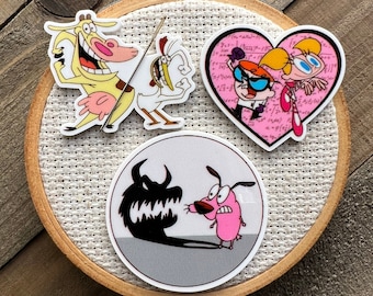 90s Cartoon Needle minder - YOUR CHOICE - 90s Cartoon Cross Stitch - Retro Needle Minder - 90s Cross Stitch - Heart Cross Stitch Dog