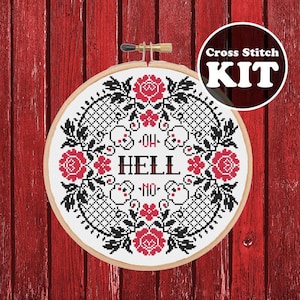Oh Hell No Cross Stitch KIT - Skull Cross Stitch Kit - Funny Cross Stitch - Modern Cross Stitch Sampler- Kawaii Cross Stitch Kit - Easy Kit
