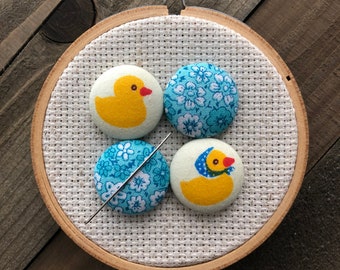 Rubber Duckie Needle Minder Set - Retro Cross Stitch -Duck Needle Minder - Reversible Needle Minder -Modern Embroidery -Kawaii Needle Minder