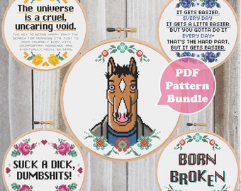 90s Sitcom Horse Cross Stitch Pattern Bundle -Cartoon Cross Stitch Pattern -Funny Cross Stitch -Modern Cross Stitch -Subversive Cross Stitch
