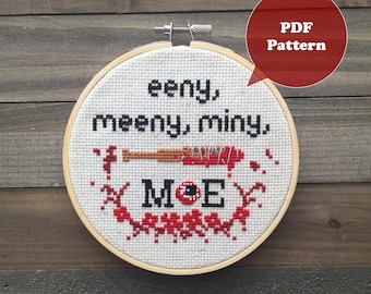 eeny, meeny, miny, MOE Punto croce - Schema punto croce zombie - Schema punto croce divertente - Punto croce moderno - Zombie Show Villain
