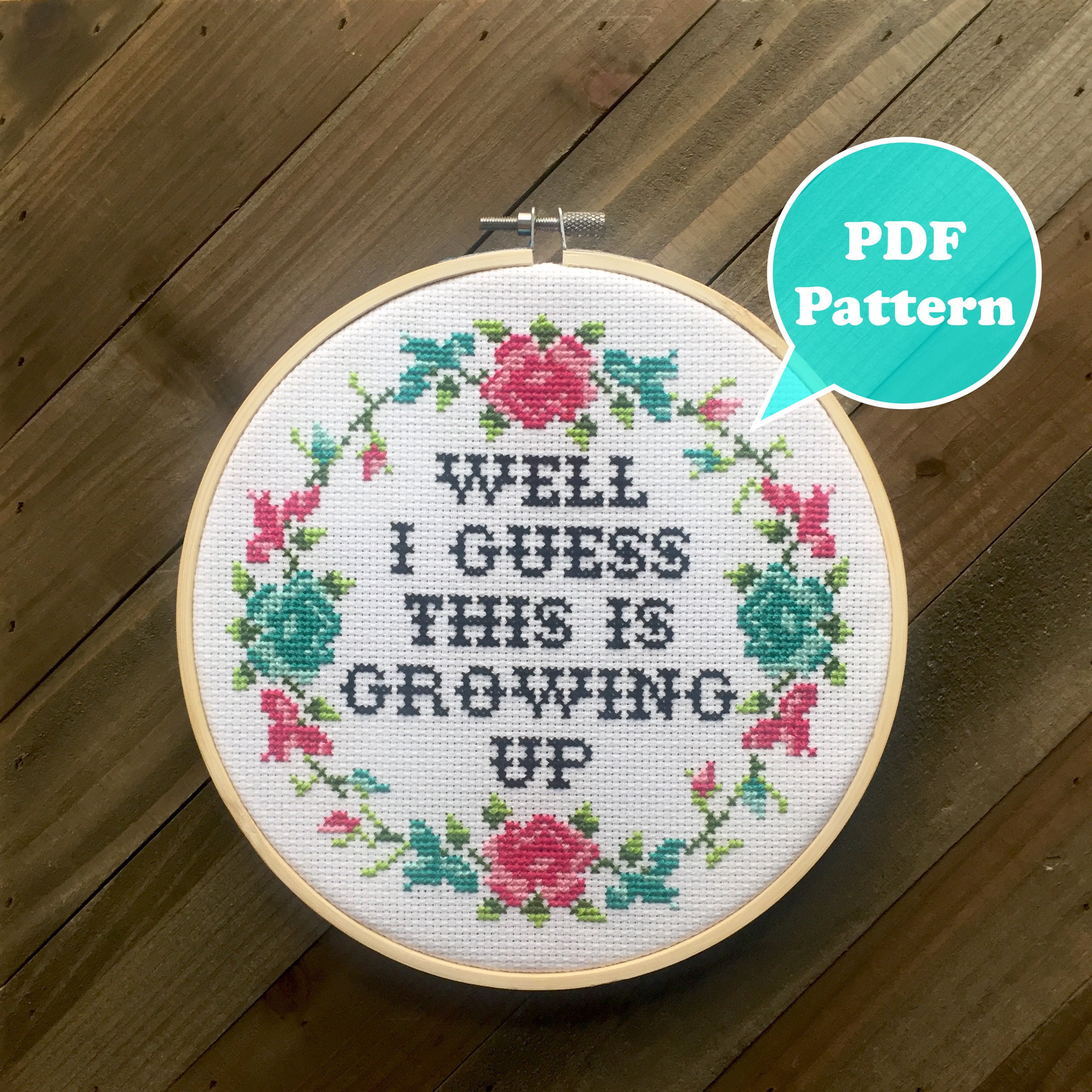 I Guess This Is Growing Up Cross Stitch Dammit | Etsy
