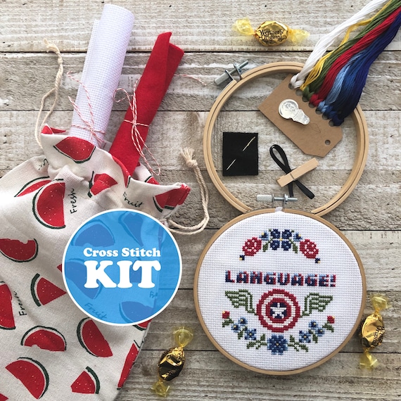 Language Cross Stitch Kit - Super Hero Cross Stitch Kit - America Cross Stitch Kit - Counted Cross Stitch Kit - Comic Cross Stitch Funny