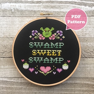 Swamp Sweet Swamp - Modern Cross Stitch PDF Pattern - Home Sweet Home Cross Stitch - Ogre Cross Stitch Pattern - Funny Cross Stitch Pattern