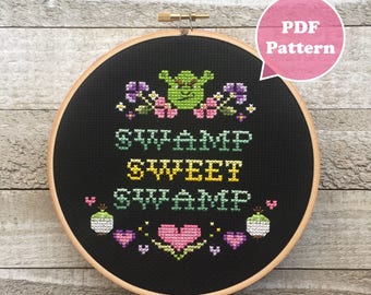 Swamp Sweet Swamp - Modern Cross Stitch PDF Pattern - Home Sweet Home Cross Stitch - Ogre Cross Stitch Pattern - Funny Cross Stitch Pattern