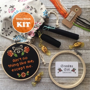 Raccoon Cross Stitch Kit -Ain&#39;t No Thing Like Me Except Me - Rocket Cross Stitch Kit - Counted Cross Stitch Kit