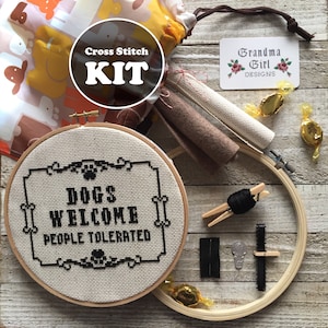 Cross Stitch Kit - Dogs Welcome People Tolerated - Cross Stitch Kit Funny - Cross Stitch Kit Beginner - Dog Cross Stitch Kit - Dog Lover