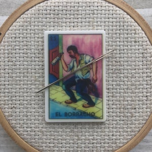 Lotería Needle Minder - Borracho Needle Minder - Punto de cruz de cerveza - Punto de cruz divertido - Lotería Punto de cruz moderno - Funny Needle Minder