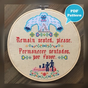 Remain Seated Please Abominable Snowman Cross Stitch Theme Park Cross Stitch Pattern Modern Cross Stitch Yeti Cross Stitch image 1