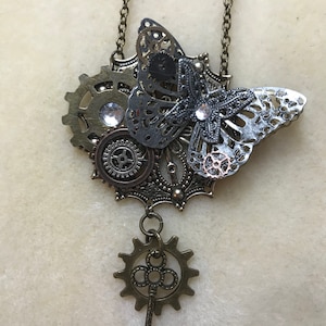 Steampunk Butterfly Gear Pendant Necklace