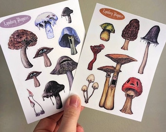 The Fungi Freaks Sticker Sheet, Spooky Mushrooms, Creepy Cottagecore, Macabre Mushroom, Miserable Mushroom Stickers, Forestcore stickers