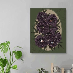 All Seeing Florals (Grapes) Gallery Wrapped Canvas 16"x 20", Fantasy Cottagecore, Creepy Bouquet, Creepy Cottagecore, Gothic Art, Forestcore