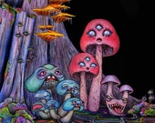 オリジナル絵画　mushroom The Psychedelics, Mushroom Print, Alien Fungi, Creepy