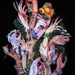 Cottagecore Forest Art Print, bosheksenkunst, bossurrealisme, natuurliefhebber kunst, grillig, miniprint, kunstprint, klaar om in te lijsten