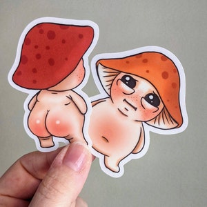Pegatinas de hongos lindos, trasero de hongo, pegatinas de hongos lindos, pegatinas de estilo cottagecore, pegatinas lindas, hongo de dibujos animados