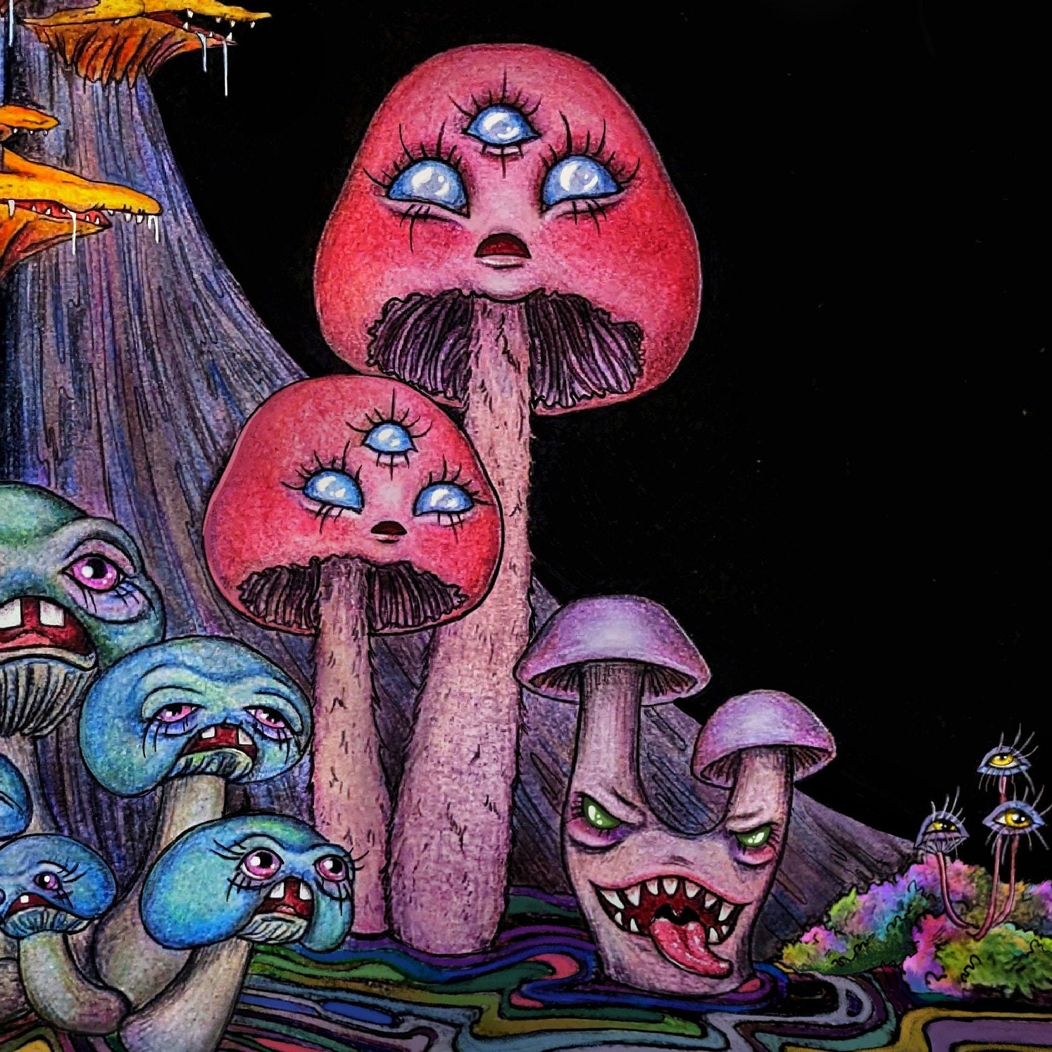 The Psychedelics, Mushroom Print, Alien Fungi, Creepy
