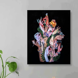 Hand Bouquet Gallery Wrapped Canvas: 16"x 20", Cottagecore, Forest Witch Art, Nature Lover Art, Whimsical Nature Art, Beautiful Forest Art,