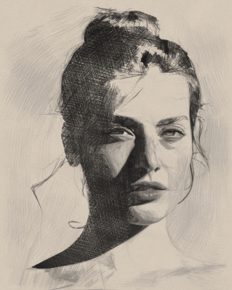 Benutzerdefinierte Bleistift Porträts DIGITAL, personalisierte handgezeichnete Graphite Porträts, benutzerdefinierte Bleistift Zeichnung, Bleistiftzeichnung vom Foto Bild 1