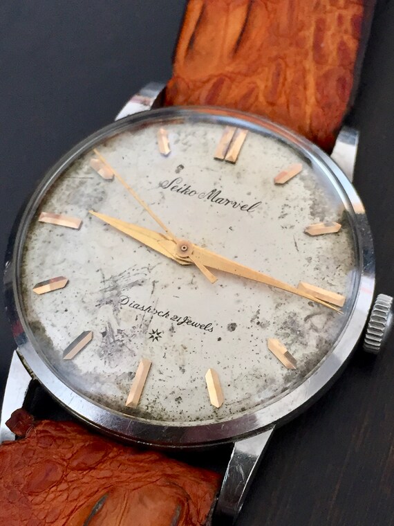 1950s Seiko Marvel Natrl. marbled Patina Diashock 21jewels - Etsy