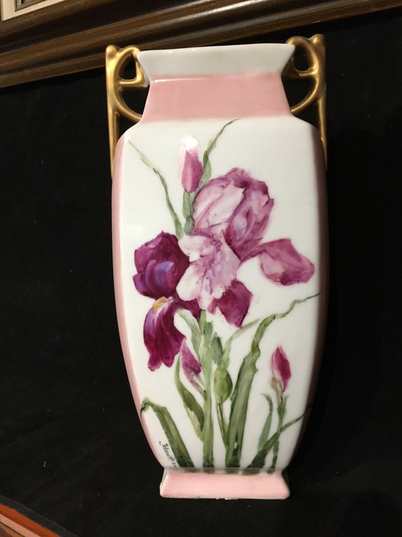 Hand painted iris on a vase Etsy