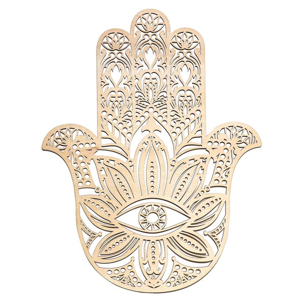 Fourth Level MFG 14" Hamsa, Sacred Geometry Wood Wall Art, Zen Home Decor and Meditation Symbol