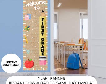 Welcome to First Grade Classroom Door 2x6ft Painted Banner Template - Digital Download