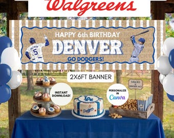 LA Dodger Baseball Birthday Banner - (2x6ft Editable Digital Download)