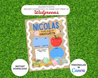 First Day of School Photo Poster Template – 16x20in Photo Sign (Digital Download) - Kindergarten Stars
