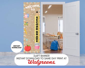 Welcome to Second Grade Classroom Door 2x6ft Painted Banner Template - Digital Download